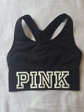 Victoria's Secret PINK Black Sports Bra with White Logo Print